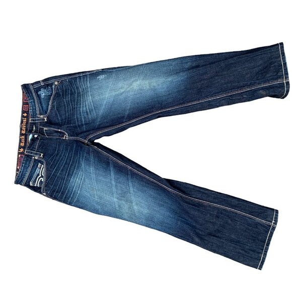 Vintage Rock Revival Embroidered Jeans Size 33 JAKE Blue - Picture 9 of 12